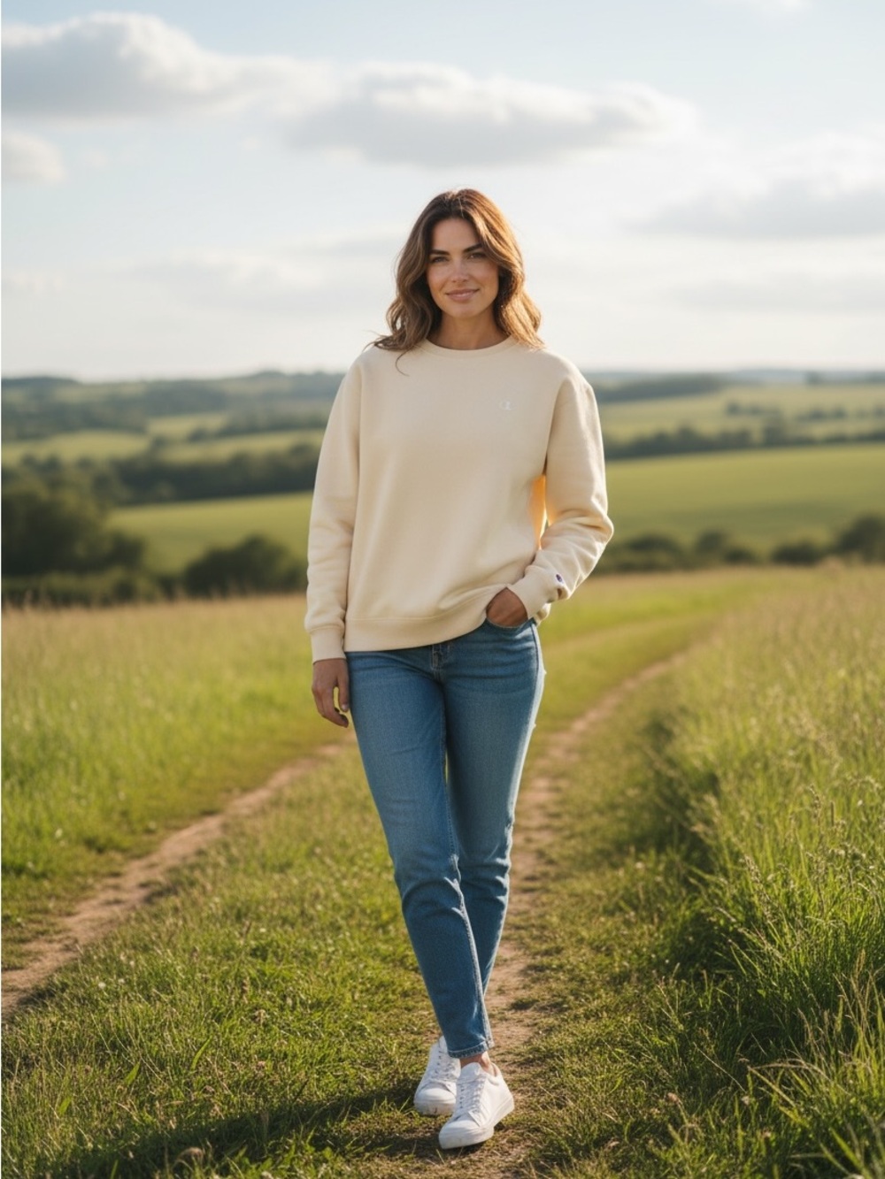 Champion Women's Crew Neck Cream Sweater